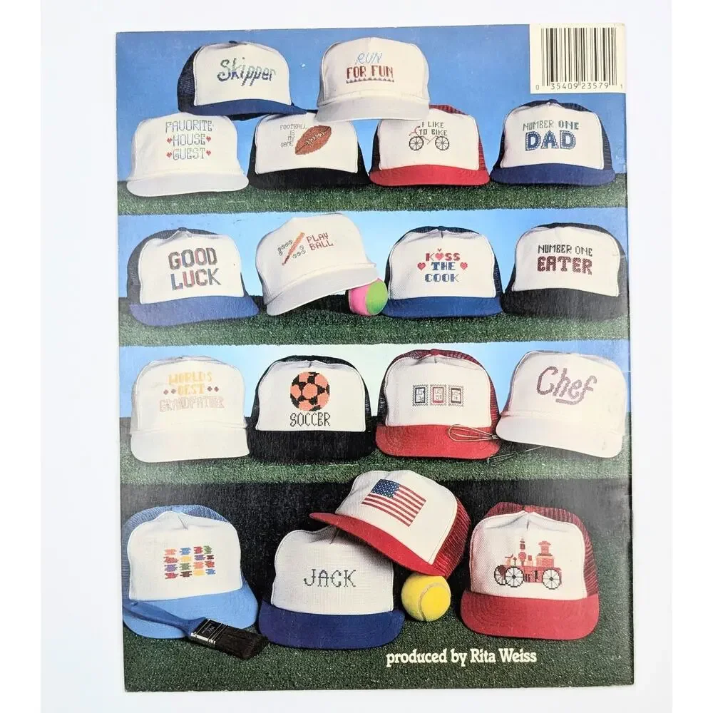 CROSS STITCH 1992 Vintage Needlepoint Ball-Cap Hat Instruction 17pg Book #3579